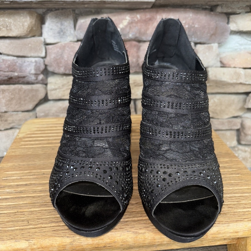 Coach And Four Candi Black Lace Open Peep Toe Pump Sexy Stiletto Heels Shoes 8 M